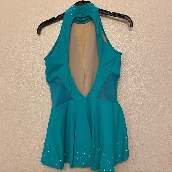 WEISSMAN Ivy Sky Dance Costume teal aqua blue Crystal Back Panel Dress D10928 LC - Picture 3 of 14